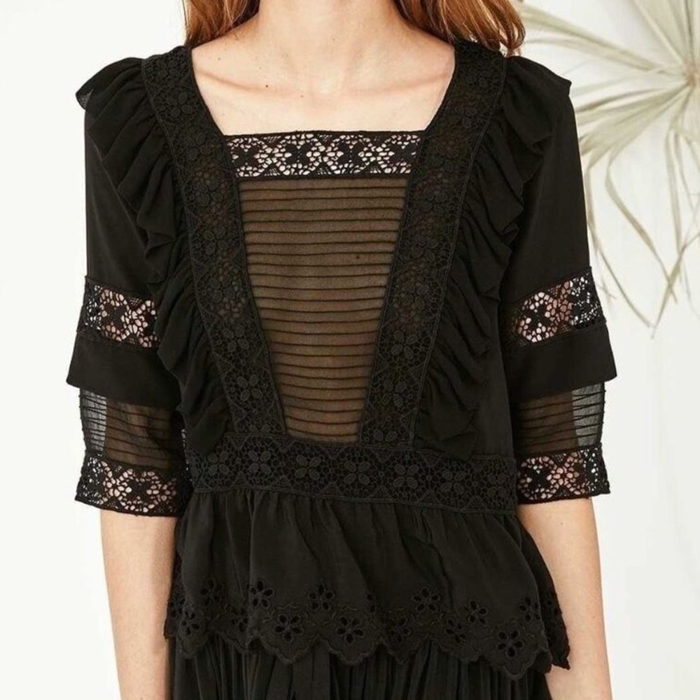Ulla Johnson Charlotte - Black Silk Crepe Blouse